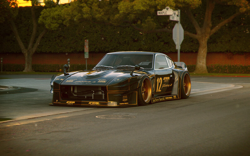 Black Race Car on Street — Dramatic
