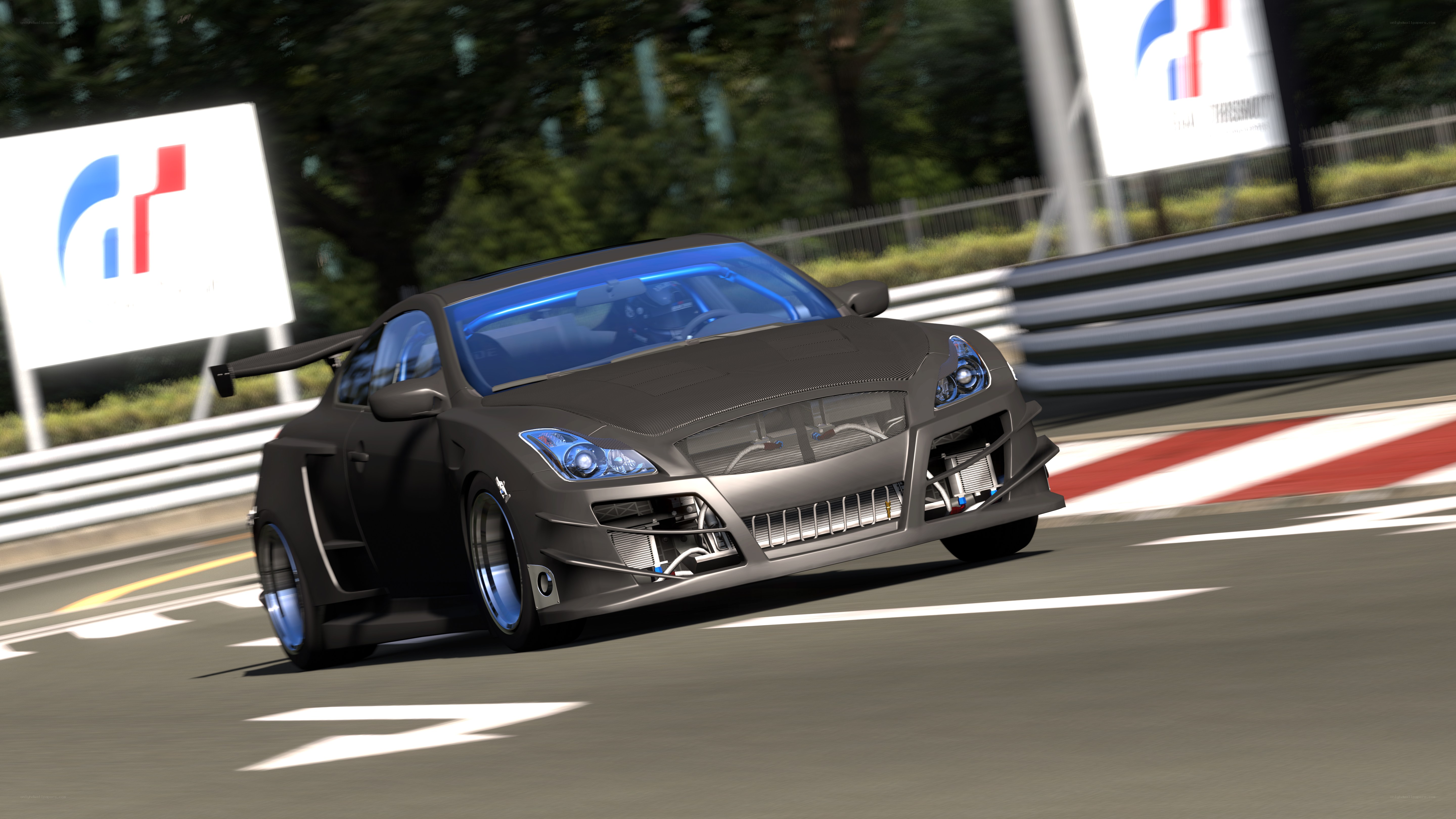 Black race car on track