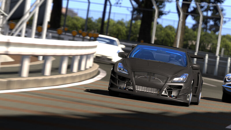 Black race car on track