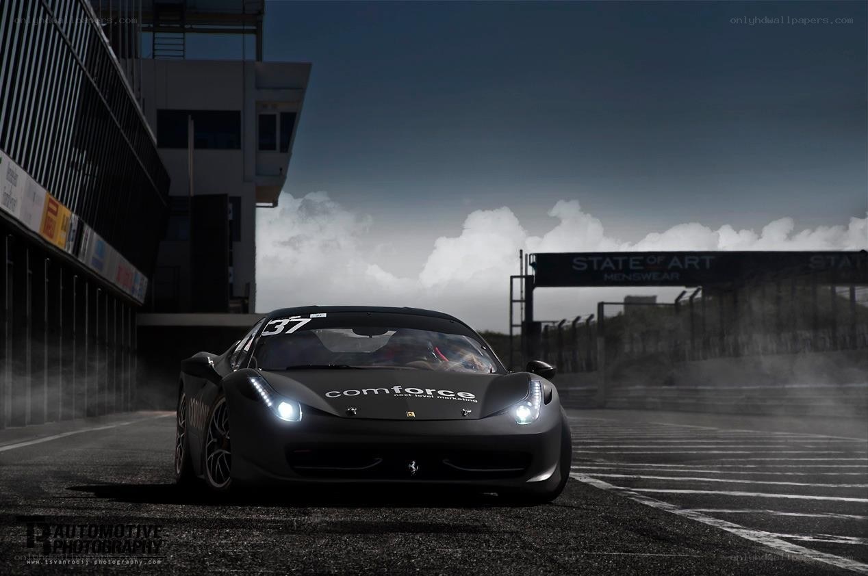 Black race car on track