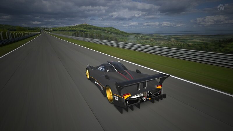 Black Race Car on Track — Dramatic, Afternoon, 3d Render, Race Track