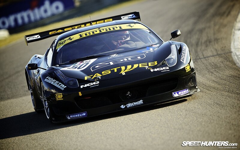 Black Race Car on Track — Dynamic, Afternoon, Photograph, Driver, Racing Circuit