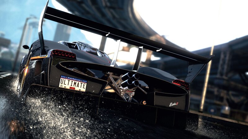 black race car on wet track