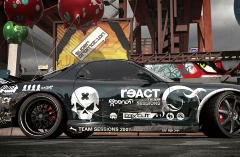 black race car with decals