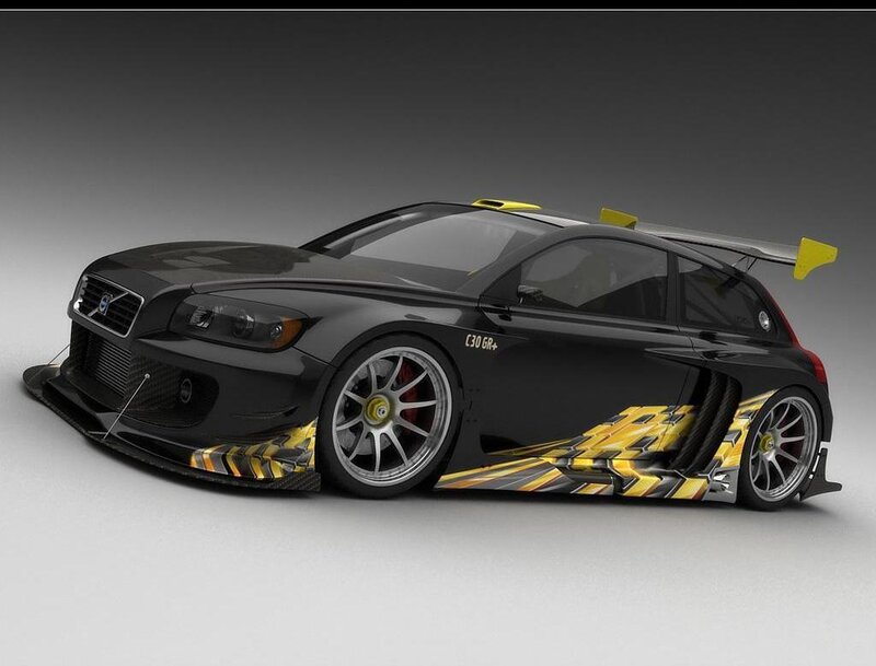 black race car with yellow accents