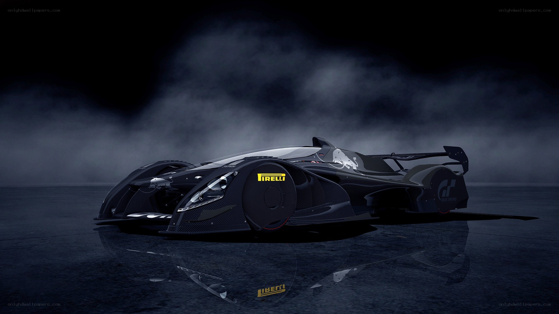 Black racing car in smoke