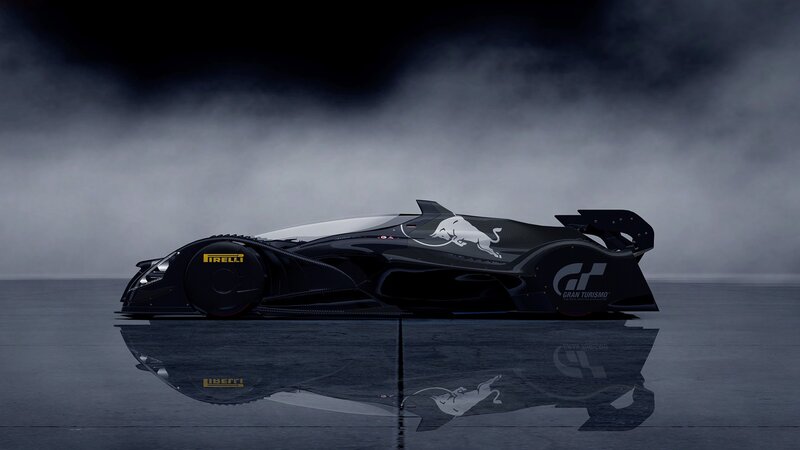 Black racing car with Red Bull logo