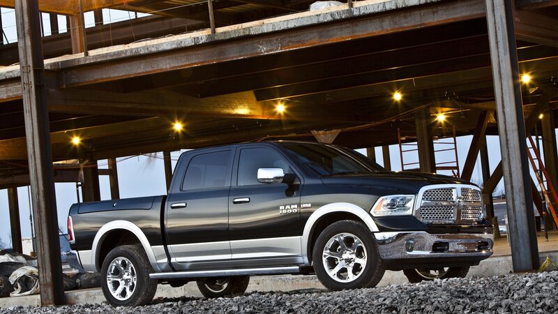 Black Ram 1500 truck at construction site