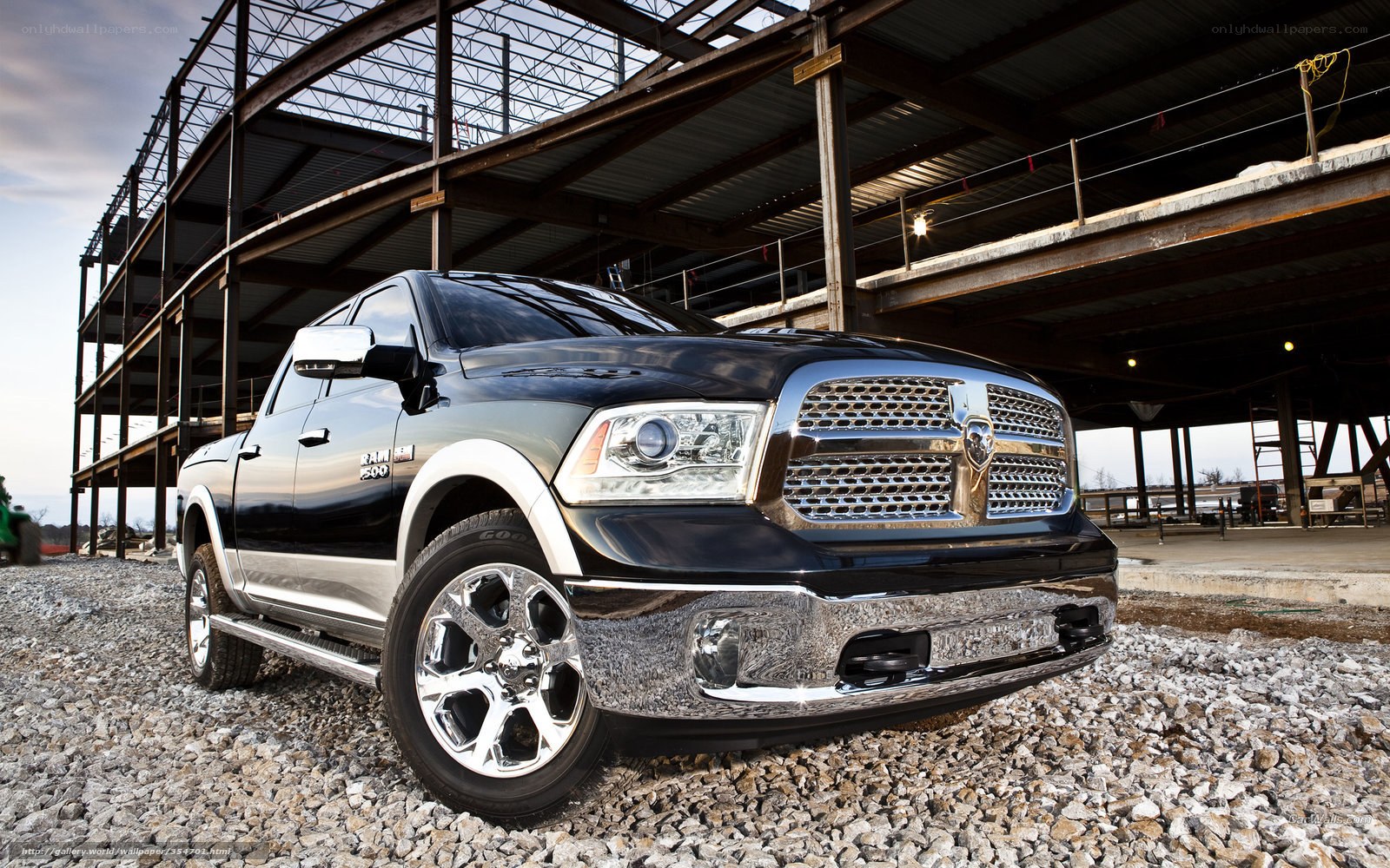 Black Ram 1500 truck at construction site