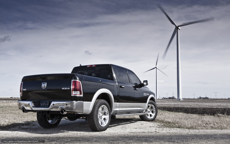 Black Ram 1500 truck with wind turbines