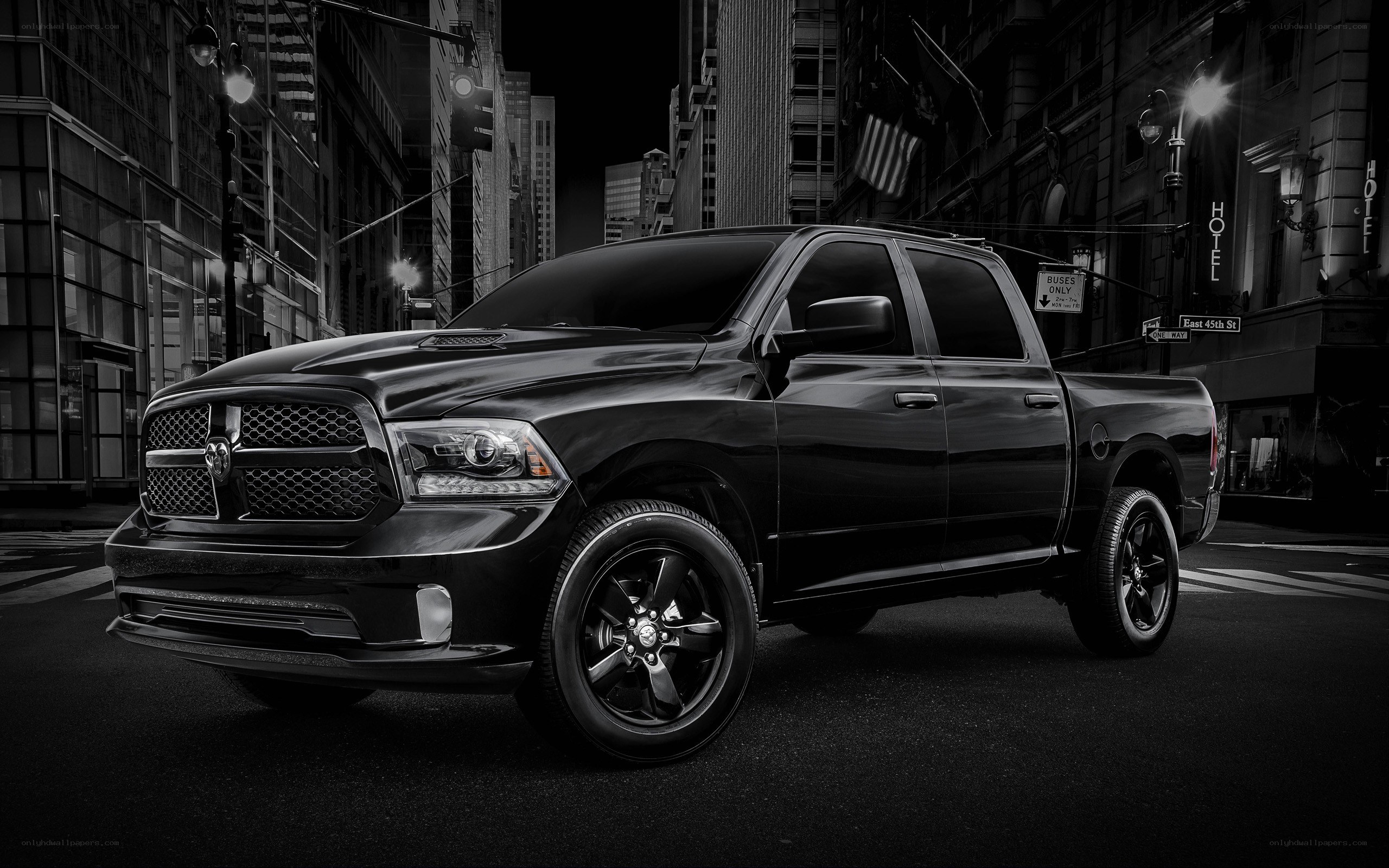 Black Ram pickup in city