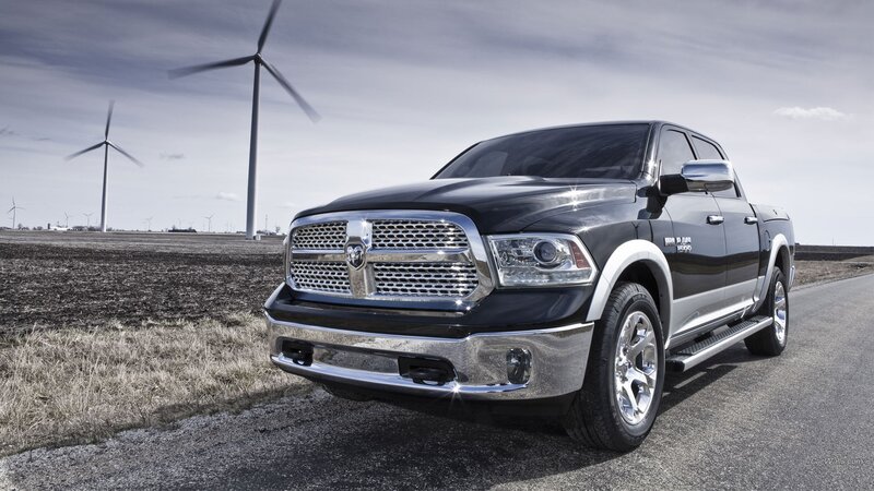 Black Ram pickup truck on road