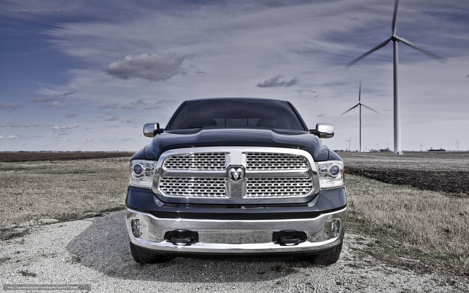 Black Ram truck in field
