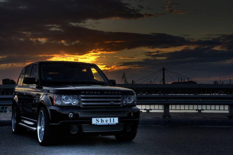 Black Range Rover at sunset