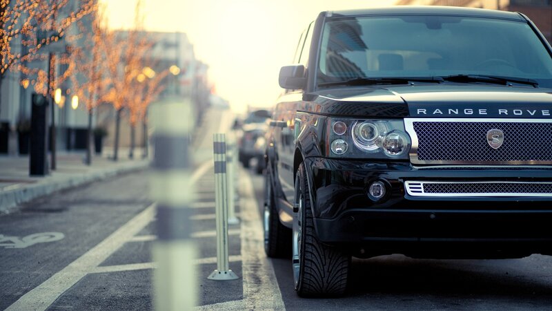 Black Range Rover Suv — Calm, Sunset, Photograph