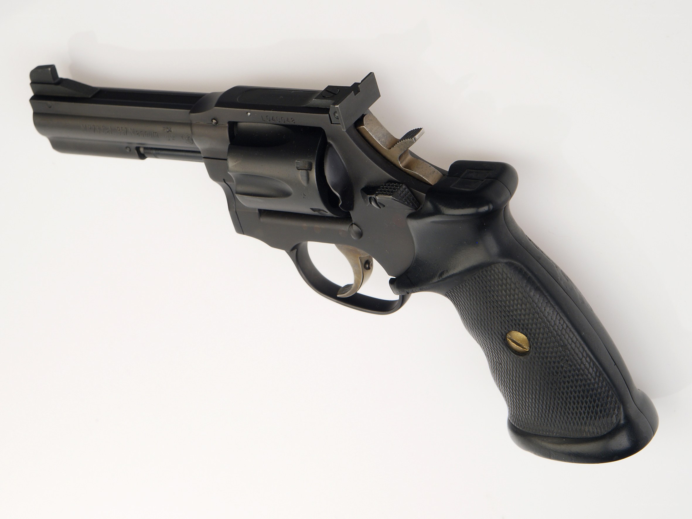 black revolver on white background