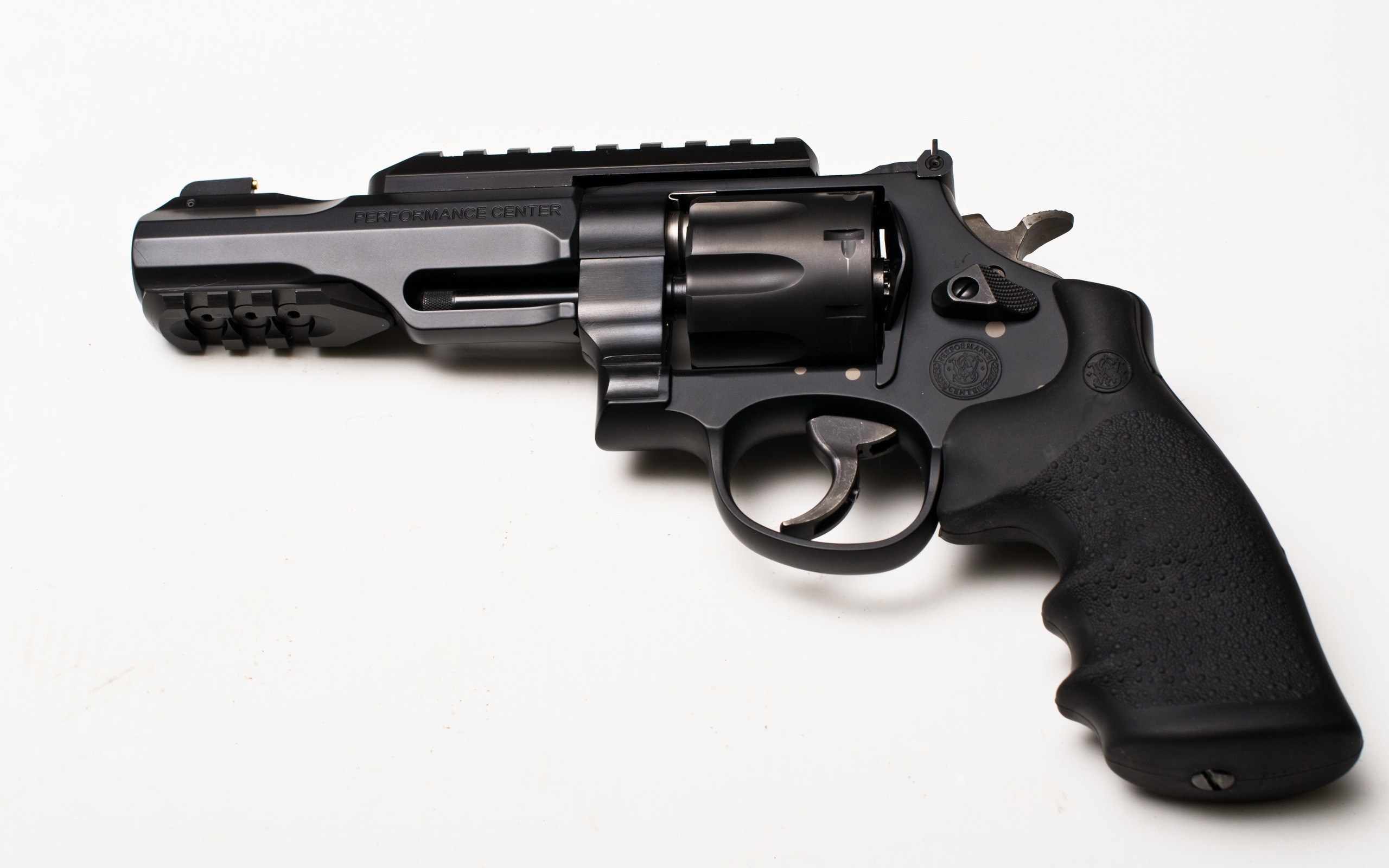 black revolver on white background