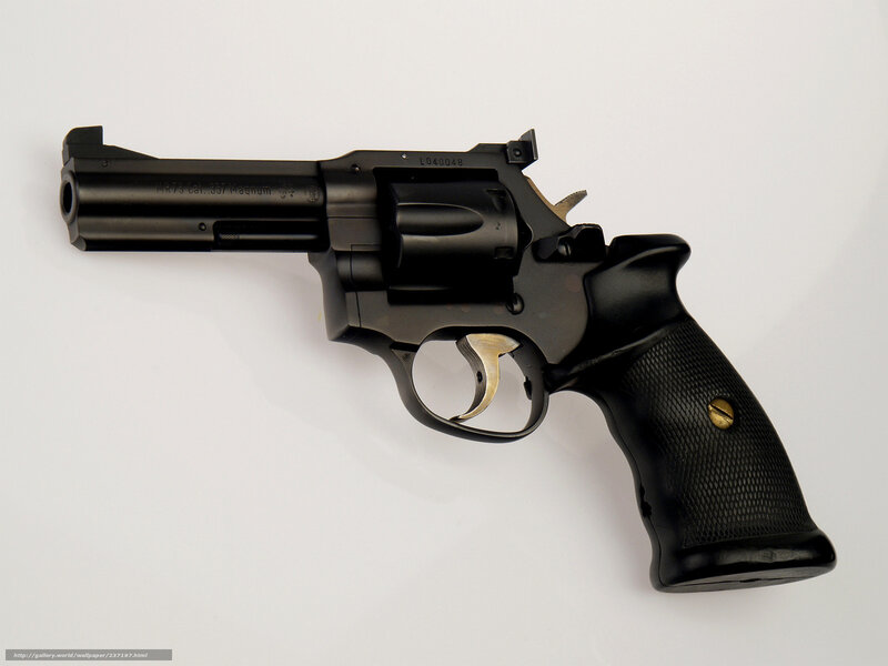 black revolver on white background
