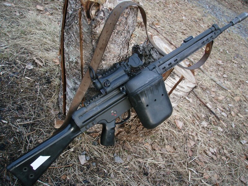 black rifle on tree