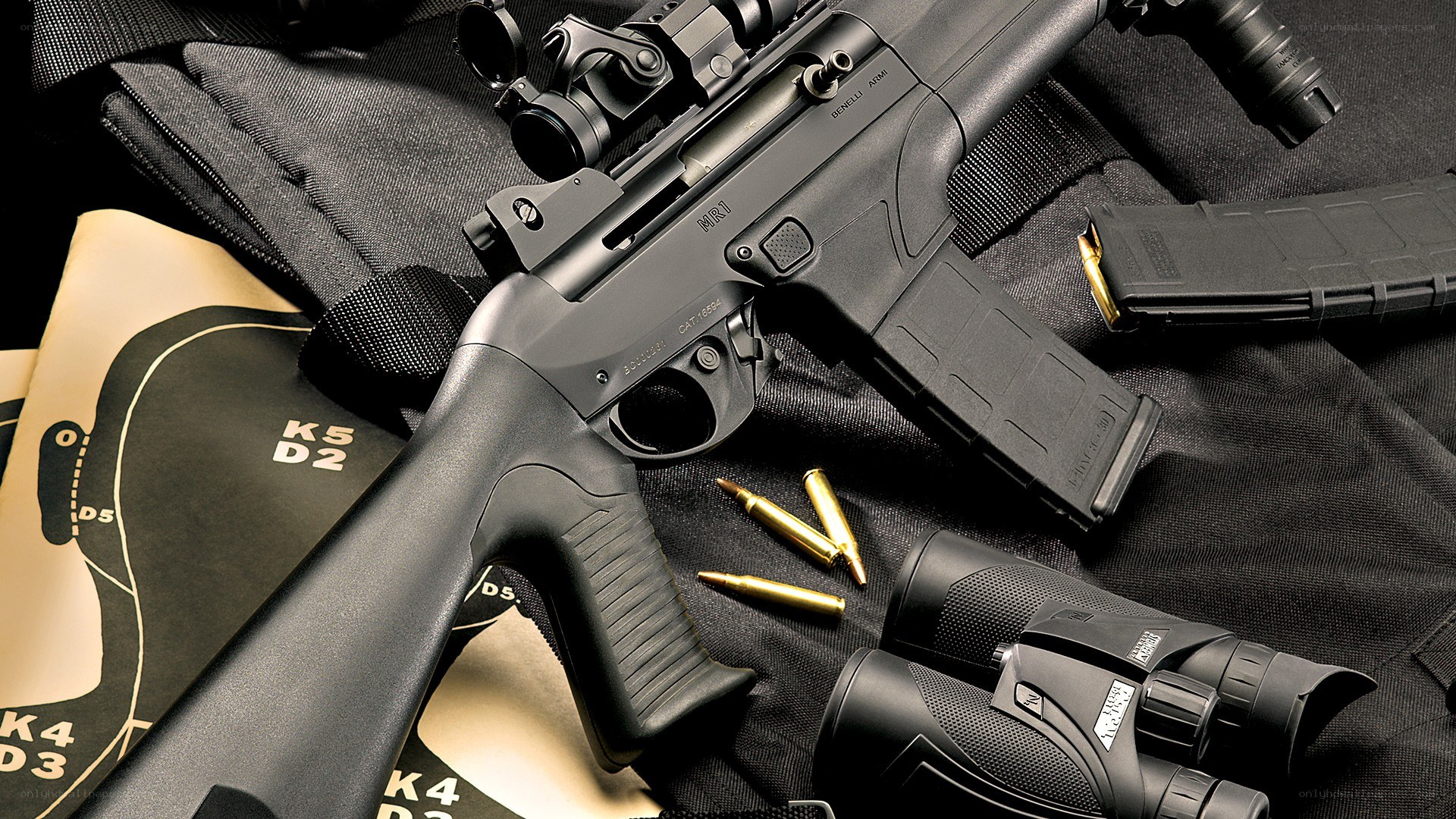 Black rifle with accessories