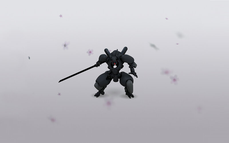 Black robot samurai with sword