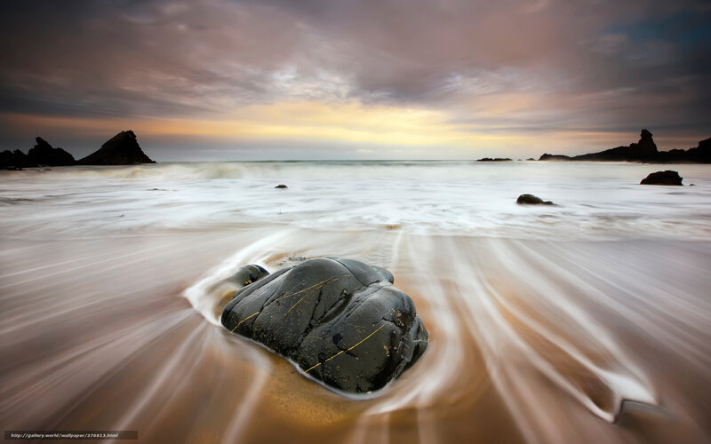 Black Rock on Beach — Brown, Dramatic