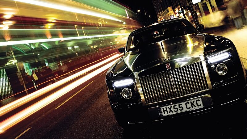 Black Rolls-Royce Car — Dramatic, Night, Photograph, Light Trails