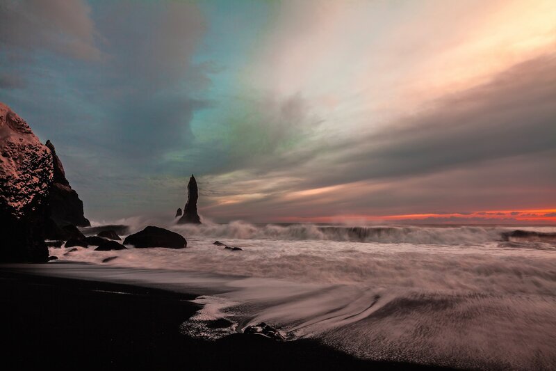 Black Sand Beach at Sunset — Dramatic