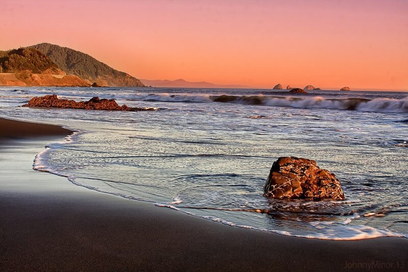 Black Sand Beach at Sunset — Orange, Serene
