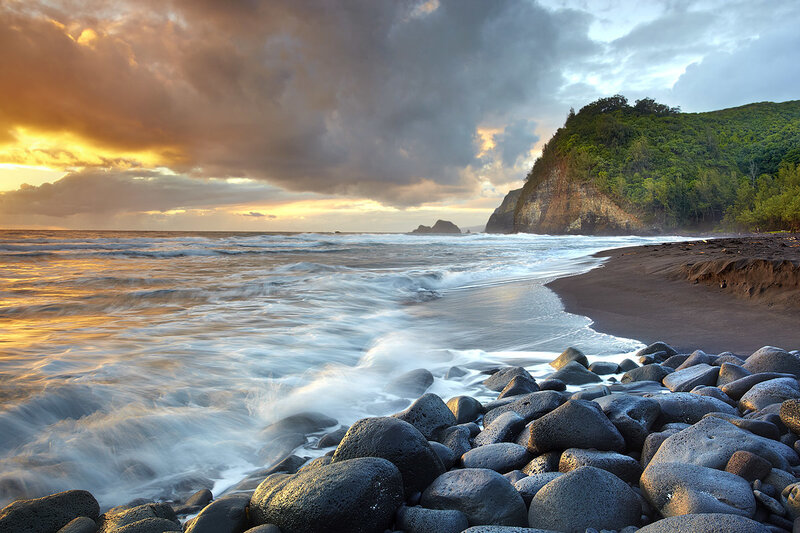 Black Sand Beach at Sunset — Orange