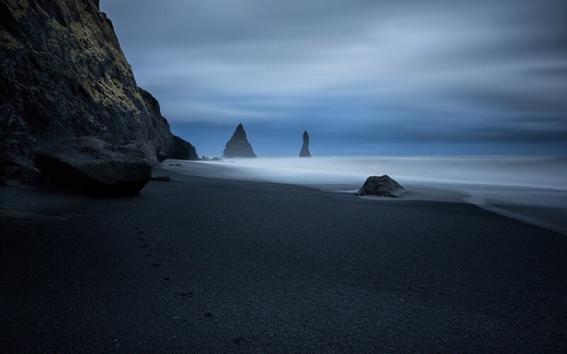 Black Sand Beach — Blue, Dramatic, Night