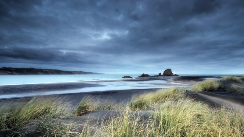 Black Sand Beach — Blue, Dramatic