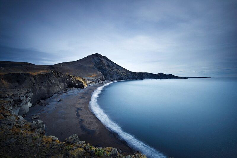 Black Sand Beach — Blue, Serene, Sunset, Photograph