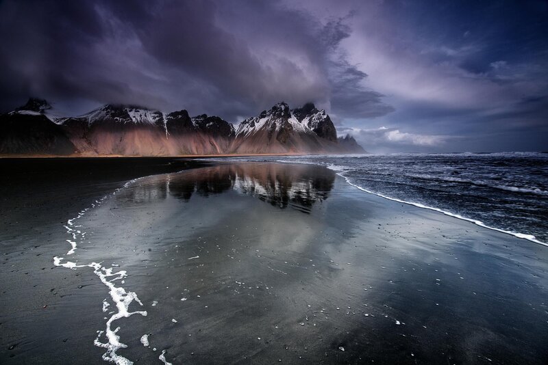 Black Sand Beach — Dramatic, Night, Photograph