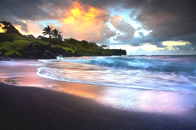 Black Sand Beach — Dramatic, Sunset, Photograph