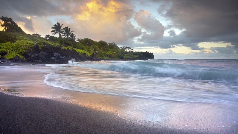 Black Sand Beach — Dramatic, Sunset