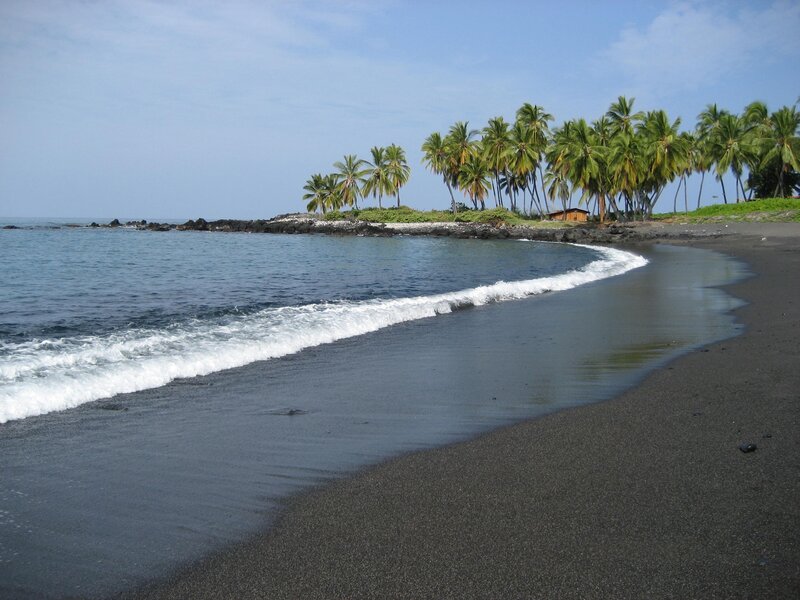 Black Sand Beach — Serene, Afternoon, Photograph, Palm Trees