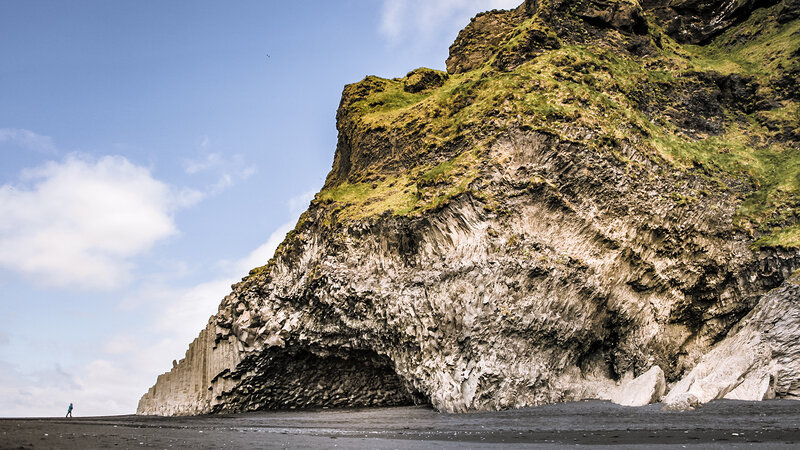 Black Sand Beach with Cliffs