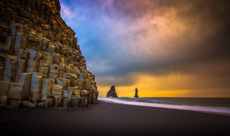 Black Sand Beach with Columns