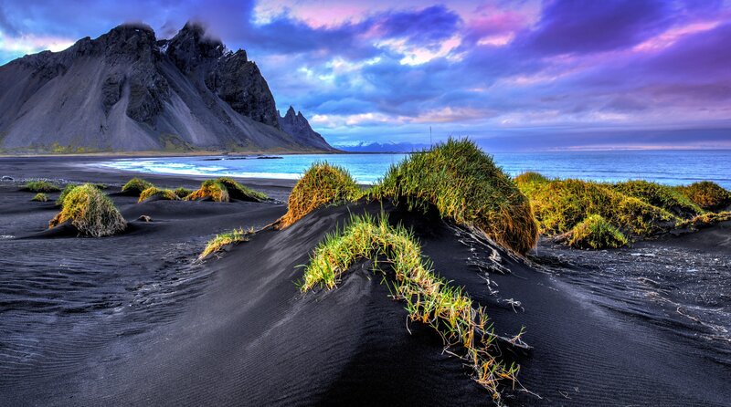 Black Sand Beach with Grass