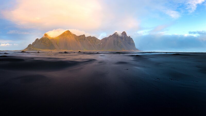 Black Sand Beach with Mountain — Serene