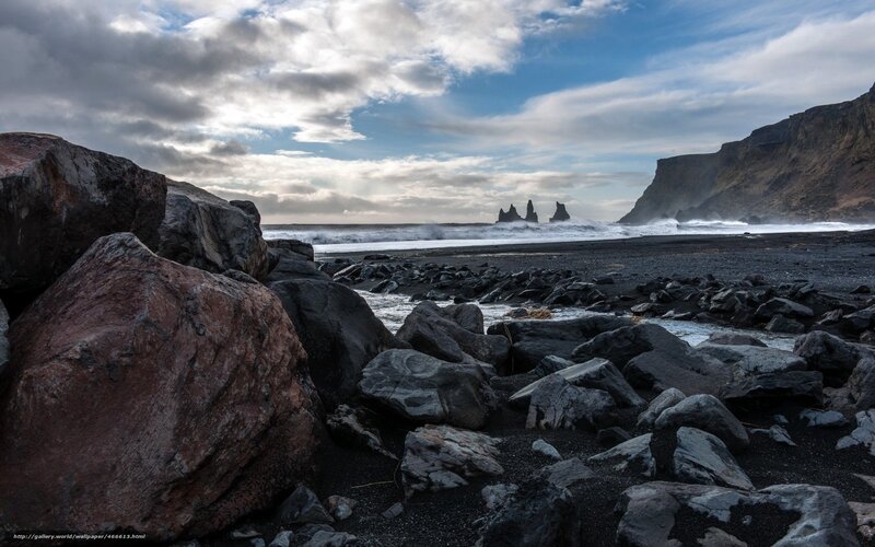 Black Sand Beach with Sea Stacks — Dramatic