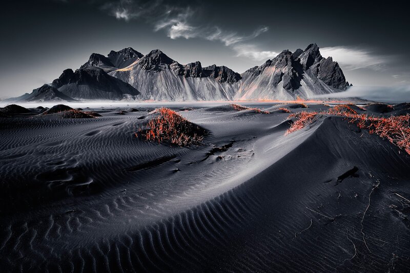 Black Sand Dunes and Mountains
