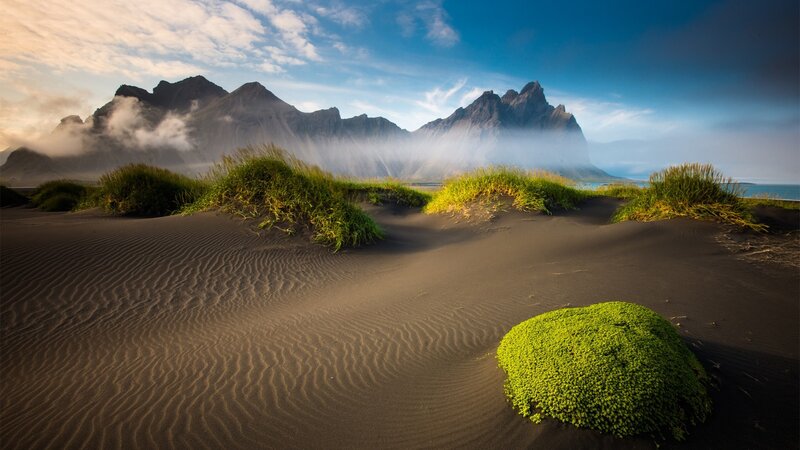 Black Sand Dunes with Mountains — Serene