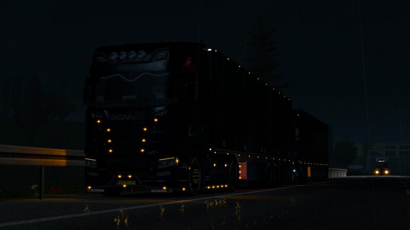 Black Scania Truck — Dark, Rainy