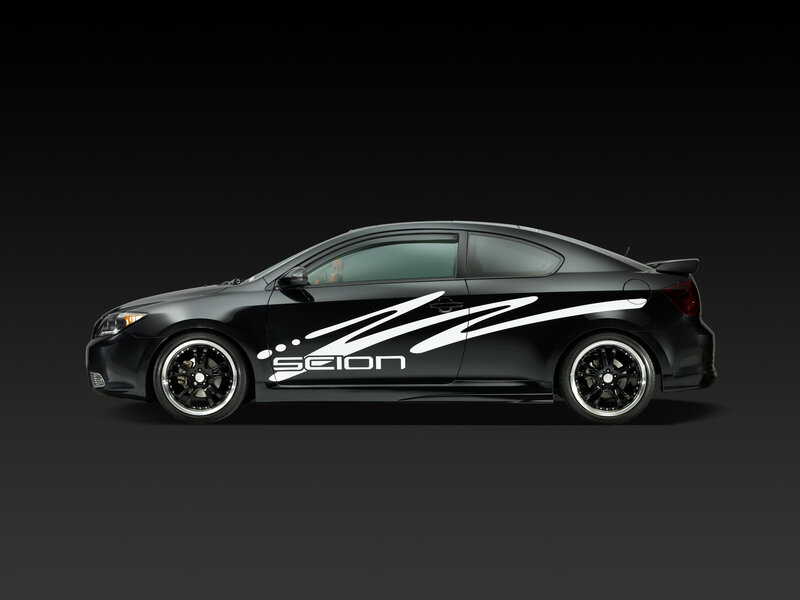 Black Scion tC with custom decals