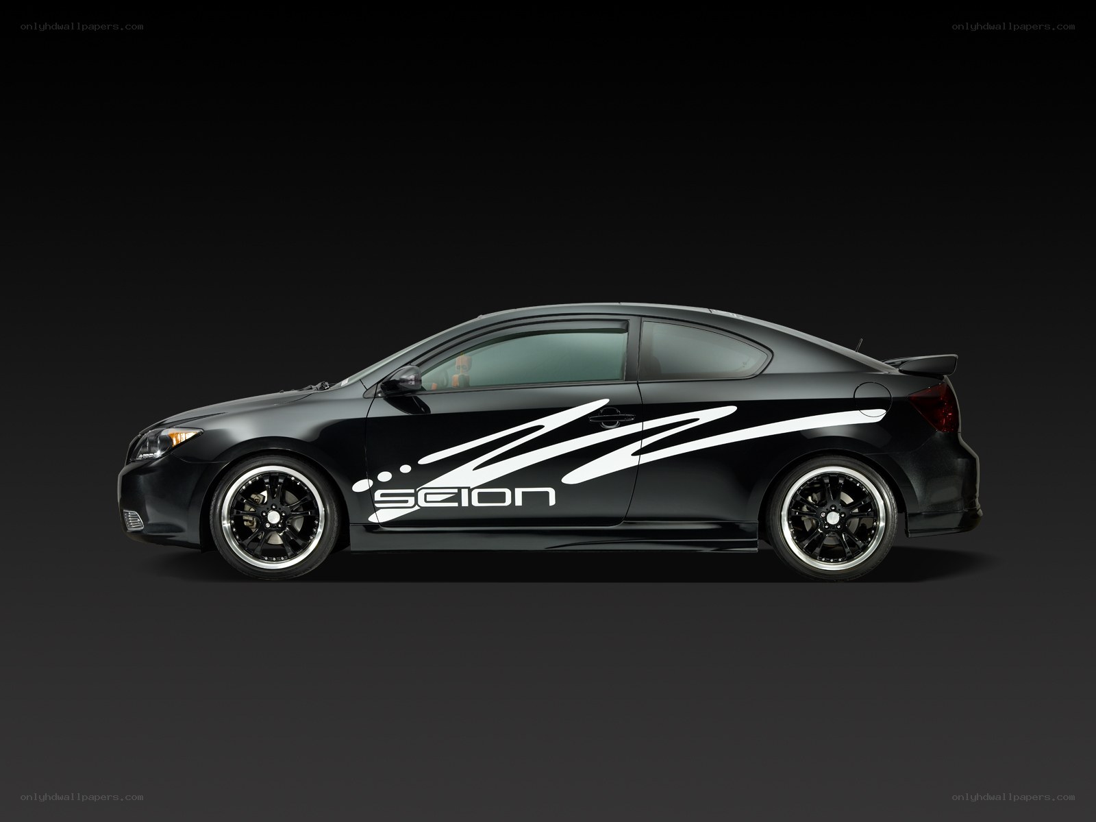 Black Scion tC with custom decals