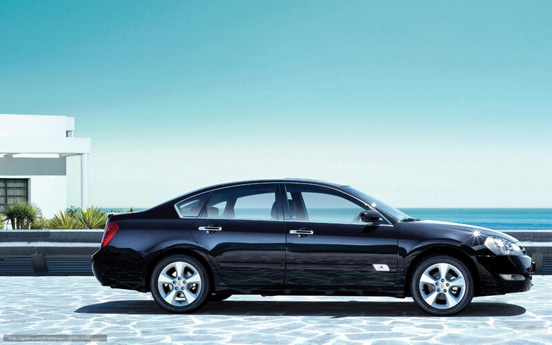 Black sedan by the sea