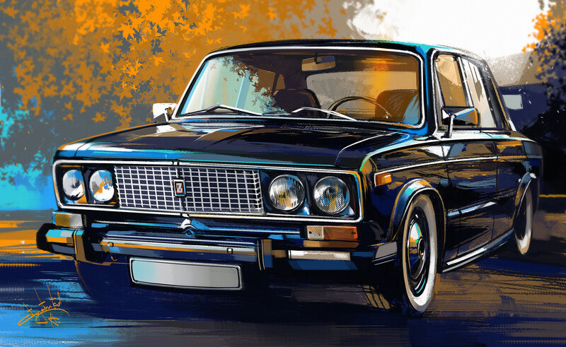 Black Sedan Car — Blue, Dramatic