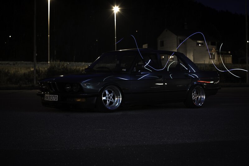 Black Sedan Car — Dramatic, Night, Photograph, Light Trails